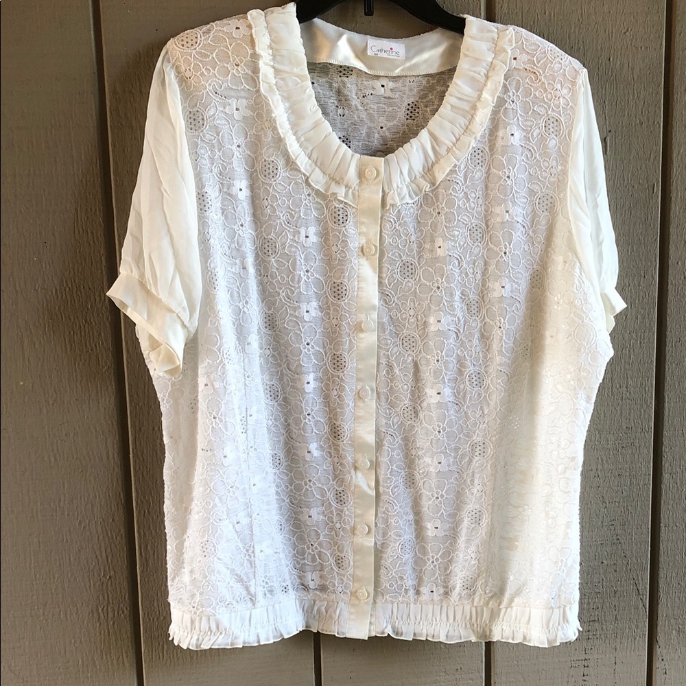 Catherine Lace Ruffle Button-Front Blouse